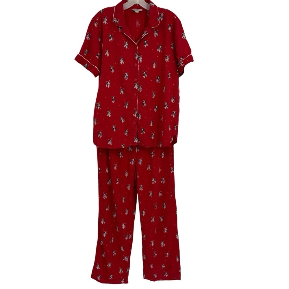 Loft Pajamas Red 2 piece set Woman’s Size M/L French Bulldogs Flannel